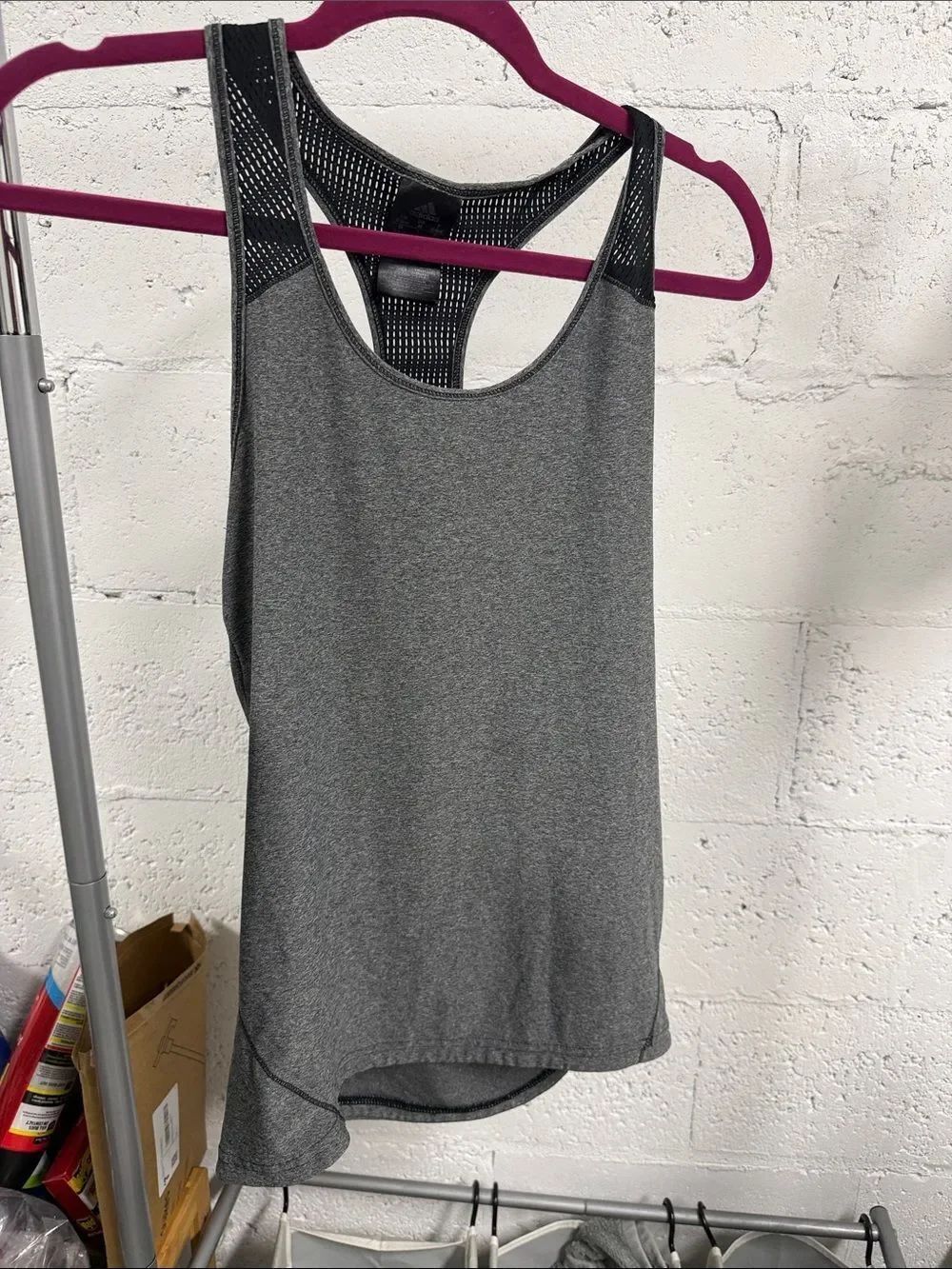 Gray Racerback Active Tank Top Adidas - Size Medium Athletic Tank - Gray & Black